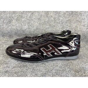 Hogan Shoes Womens Size 38.5 Black Patent Leather H Logo Lace Up Low Top Purple